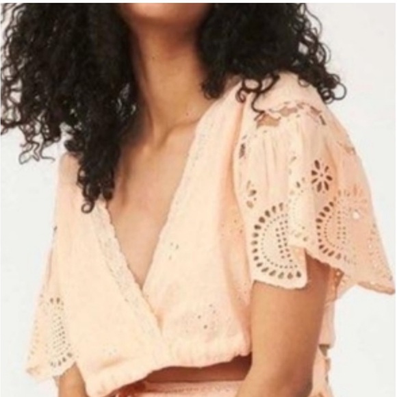 [Free people] Tangerine Embroidery Lace Crop Blouse Top - Picture 4 of 11
